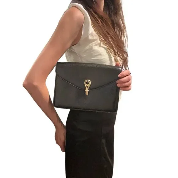 Gucci Black and Gold Leather Clutch - Picture 2 of 15